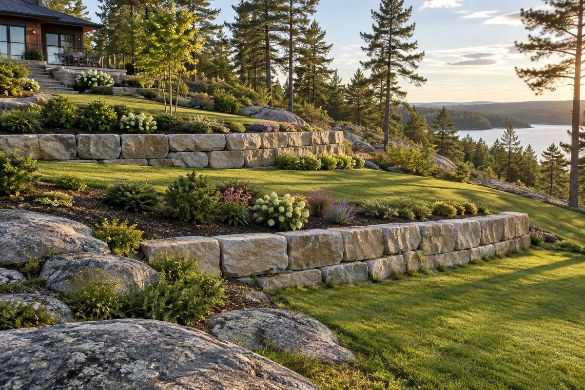 Armour Stone Retaining Walls finished detail in Greater Sudbury, Ontario
