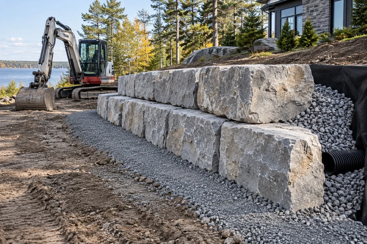 Armour Stone Terracing finished detail in Greater Sudbury, Ontario