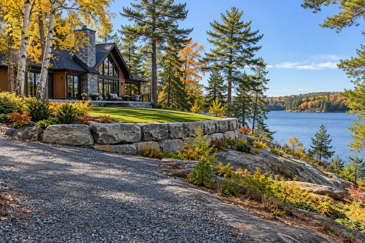 Retaining Wall Repair & Replacement active worksite overview in Greater Sudbury, Ontario